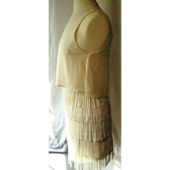 American Eagle  Womens Flapper Fringe Ivory Dress - Picture 4 of 8